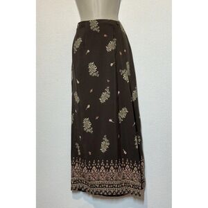 Vtg 90s Jay Peters Brown Floral Maxi Wrap Skirt 12 Grunge Cottagecore Goblincore